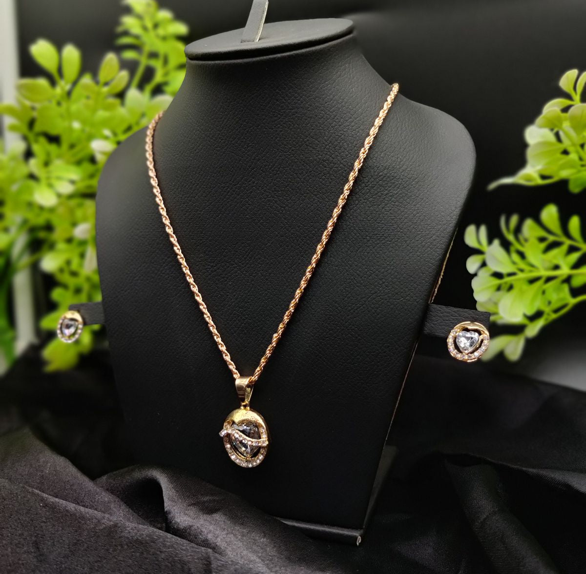 Imported Timeless Elegance Gold Pendant Necklace Set with Radiant Crystals | Girls