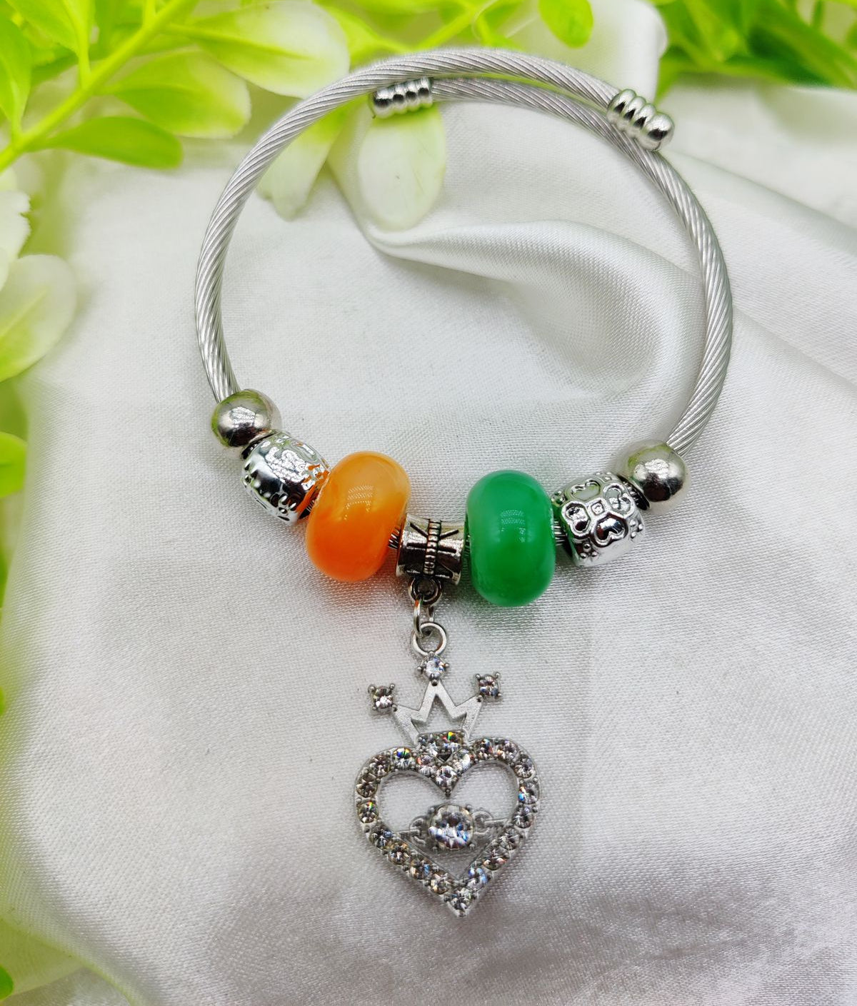 1 Piece Imported Exquisite Silver Pandora Bracelet with Heart Crown Charm and