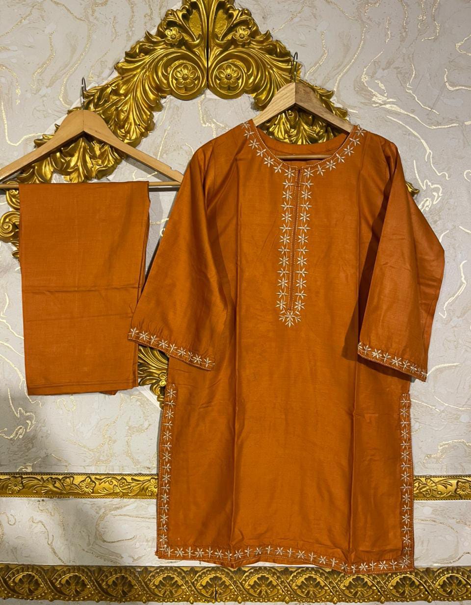 2pcs Stitched Suits 2 Pcs Elegant Women's Stitched Embroidered Linen Shirt And