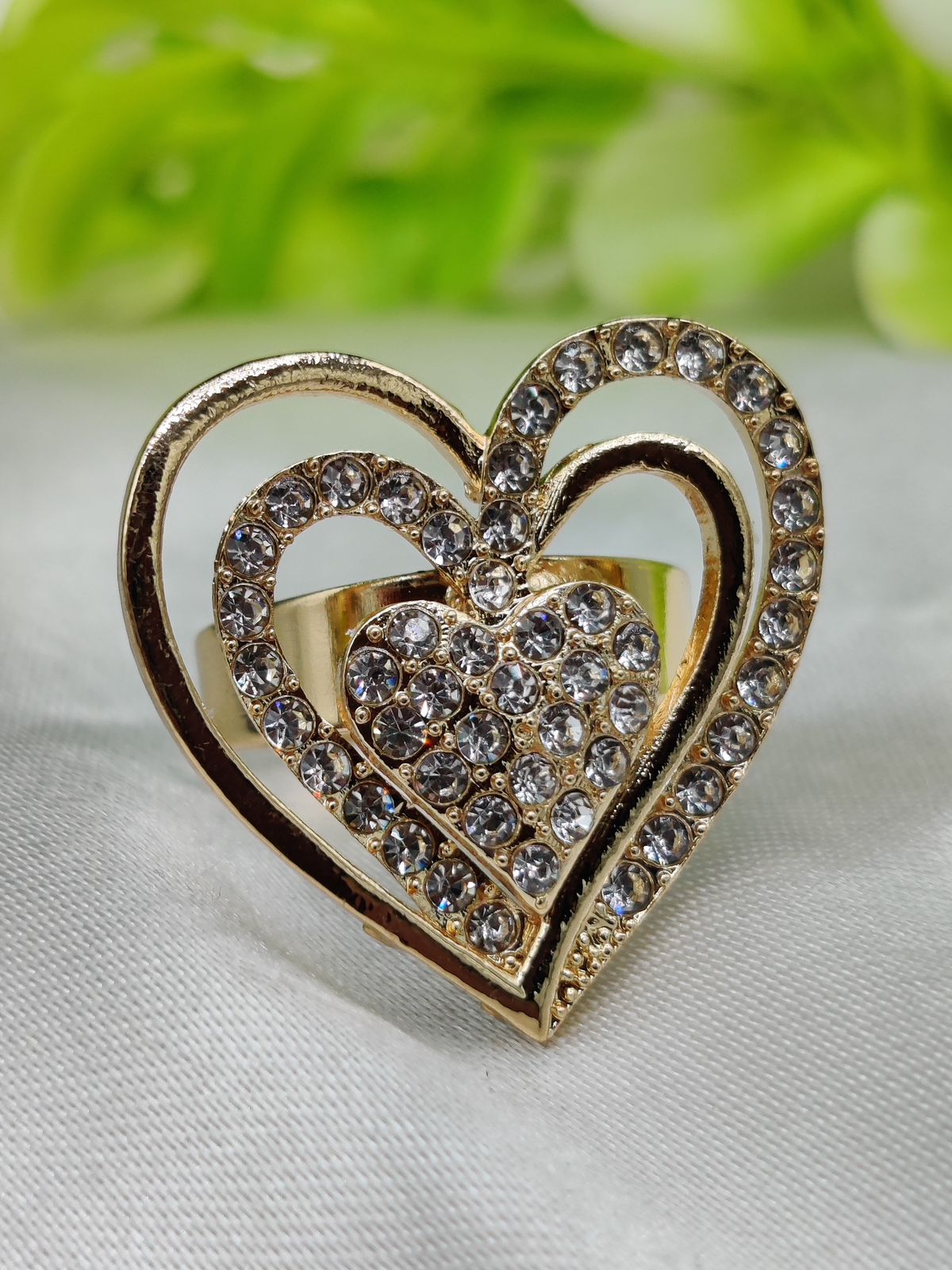 1 Piece Imported Radiant Double Heart Crystal Ring A Love That