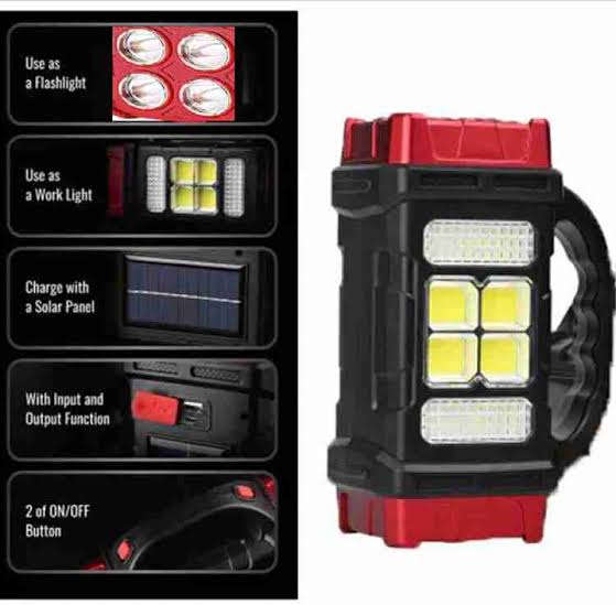 HB-2678 Solar LED Flashlight Portable USB Rechargeable Flashlight COB Torch Light Powerful