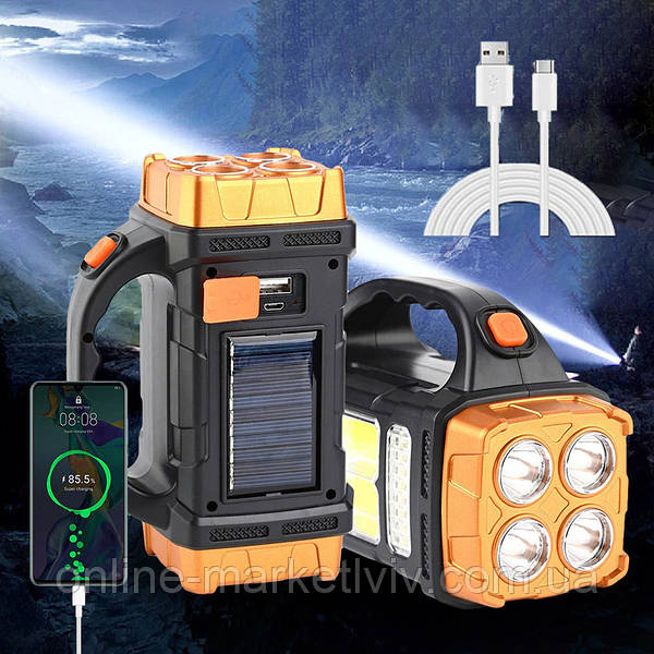 HB-2678 Solar LED Flashlight Portable USB Rechargeable Flashlight COB Torch Light Powerful