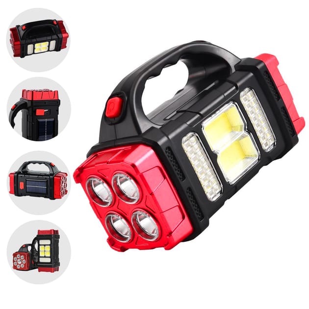 HB-2678 Solar LED Flashlight Portable USB Rechargeable Flashlight COB Torch Light Powerful