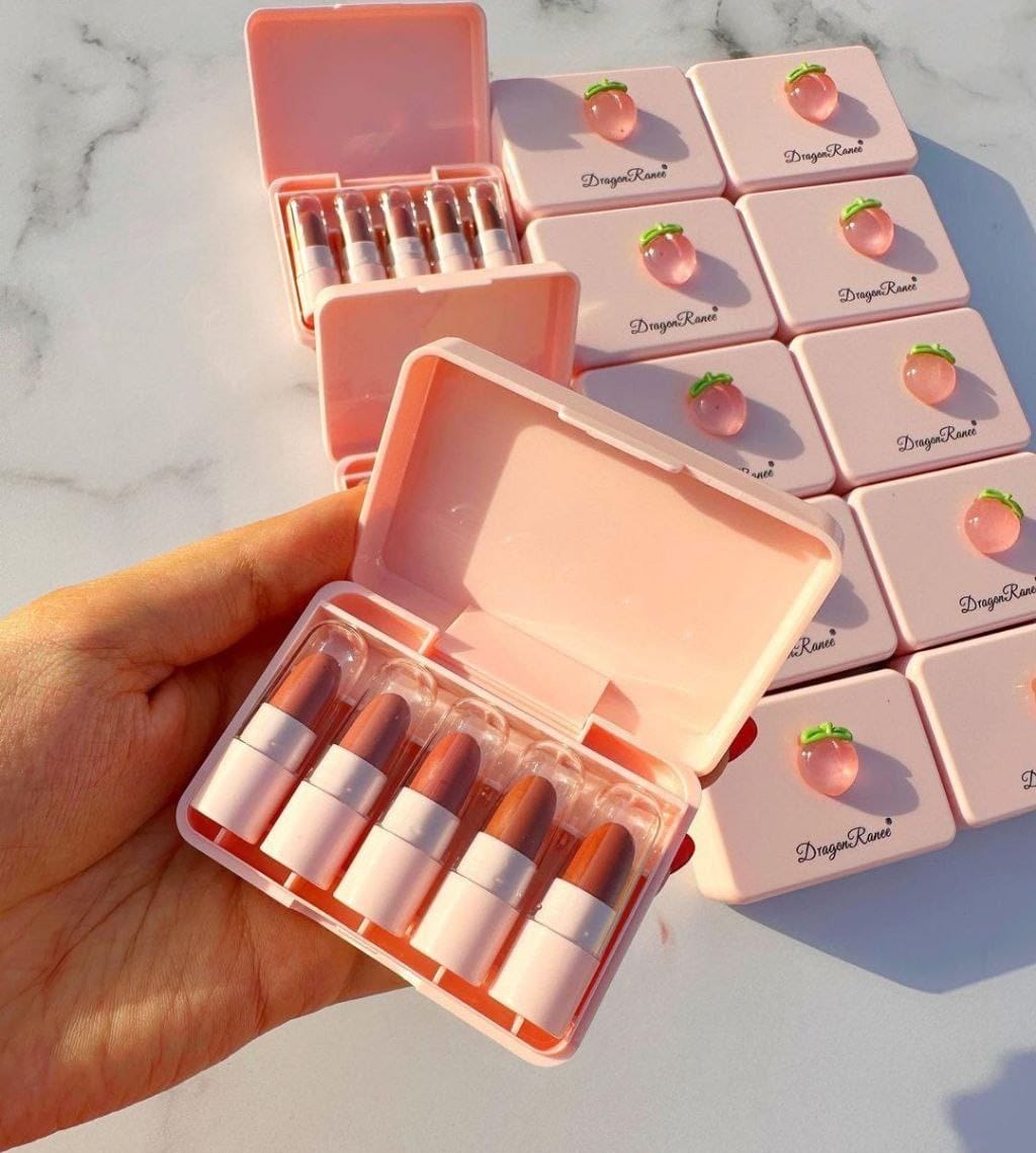 5 Pcs Dragon Ranee Peach Mini Lipstick Set | Long Lasting Makeup