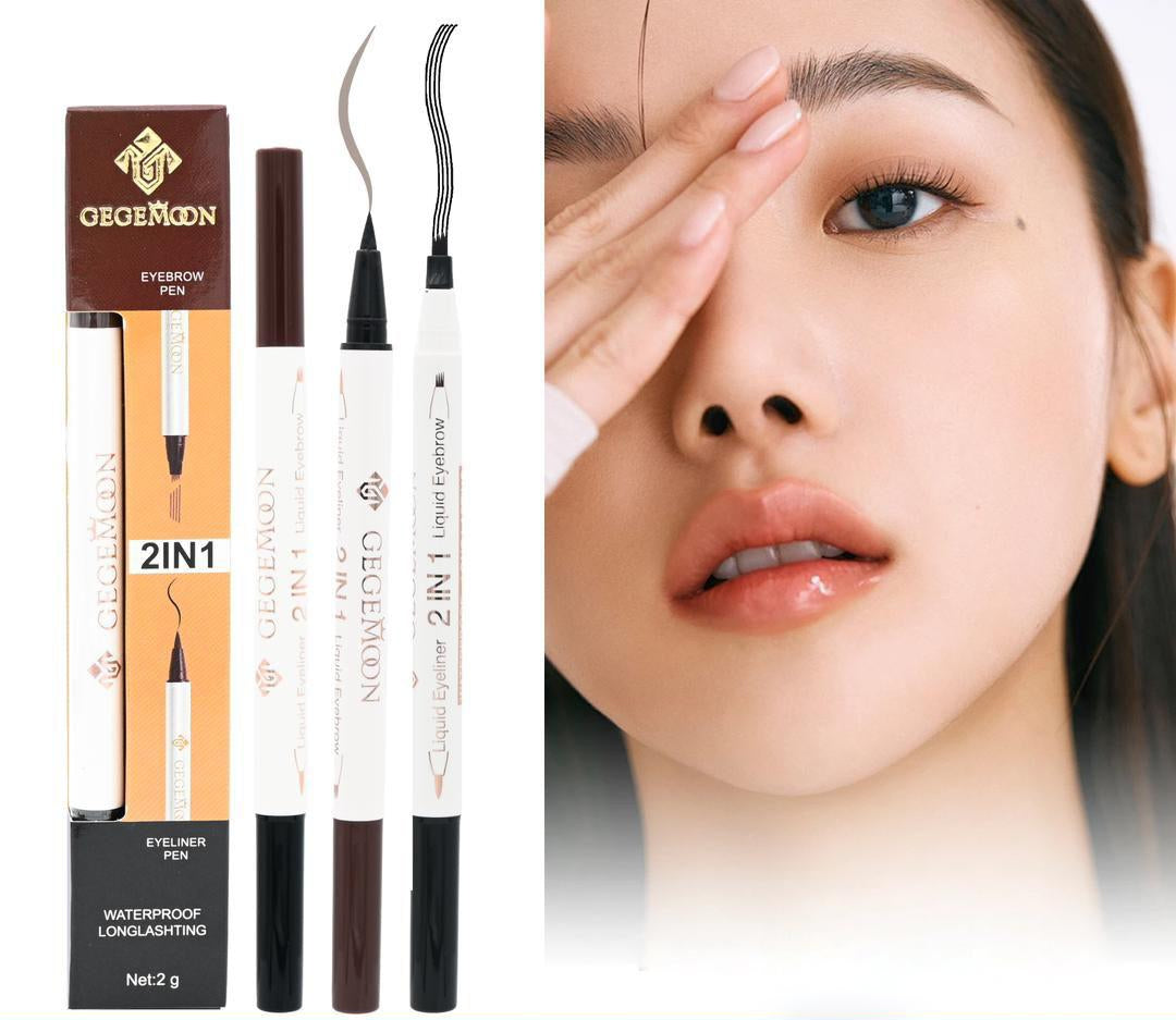 1Pc Gegemoon 1Pcs Waterproof 2 In 1 Long Lasting Liquid Eyeliner &