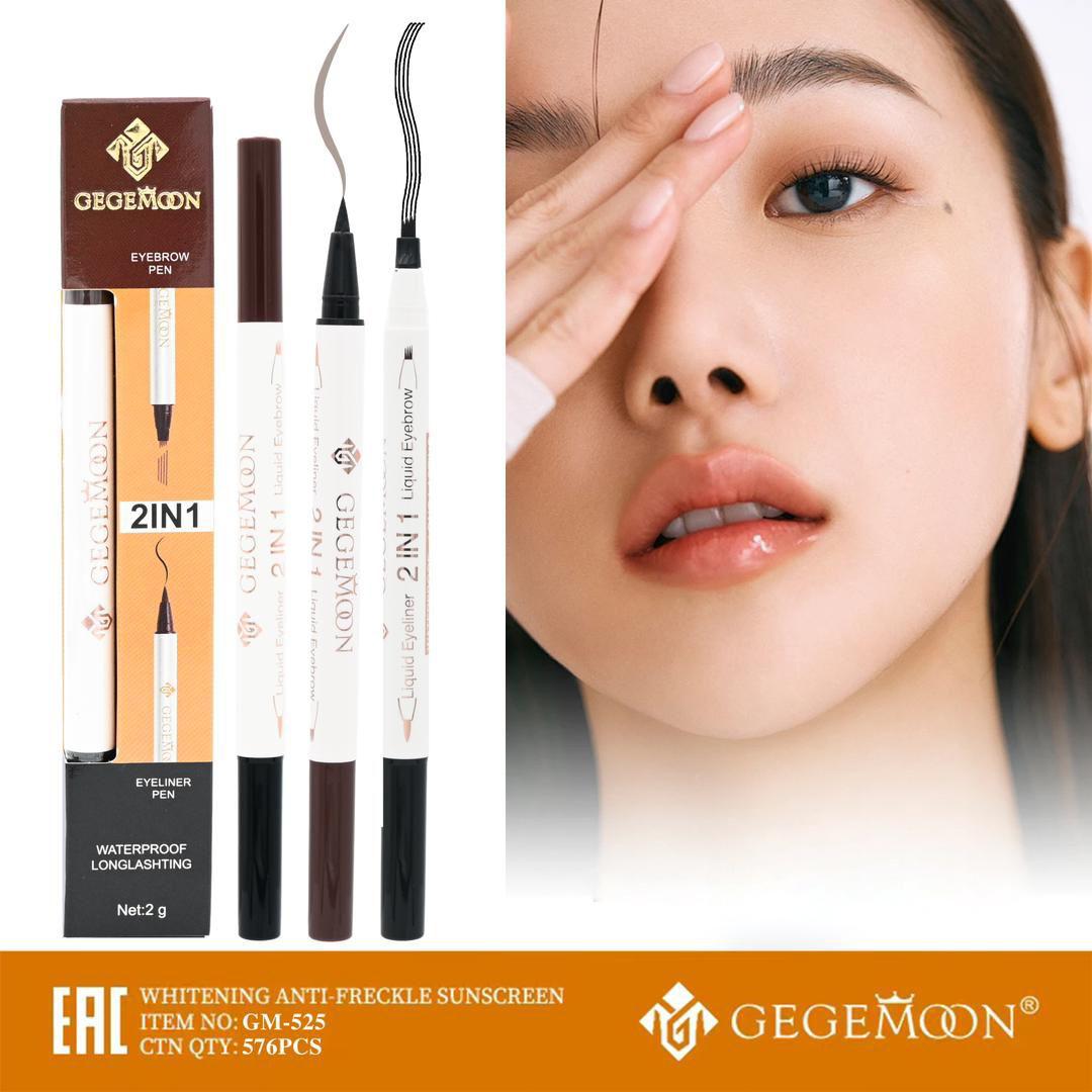 1Pc Gegemoon 1Pcs Waterproof 2 In 1 Long Lasting Liquid Eyeliner &