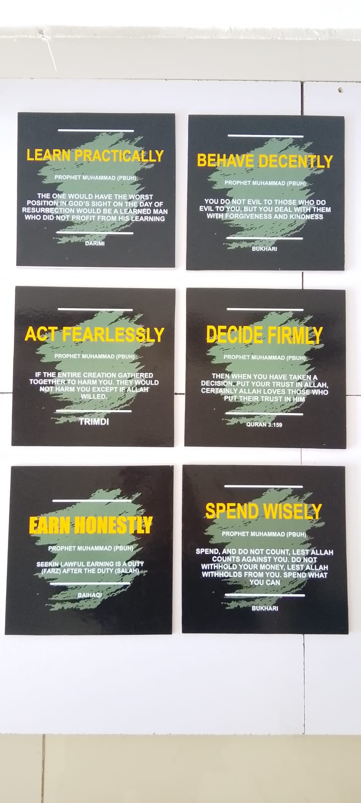 SET OF 6 PRINCIPLES OF PROPHET MUHAMMAD PBUH sticky phototiles frame