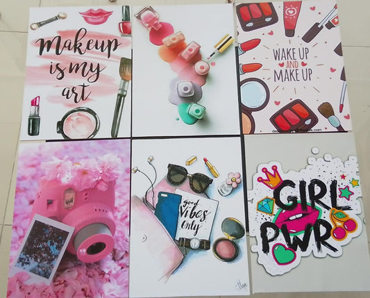 set of 6 make up themed girls room decore wall art wooden