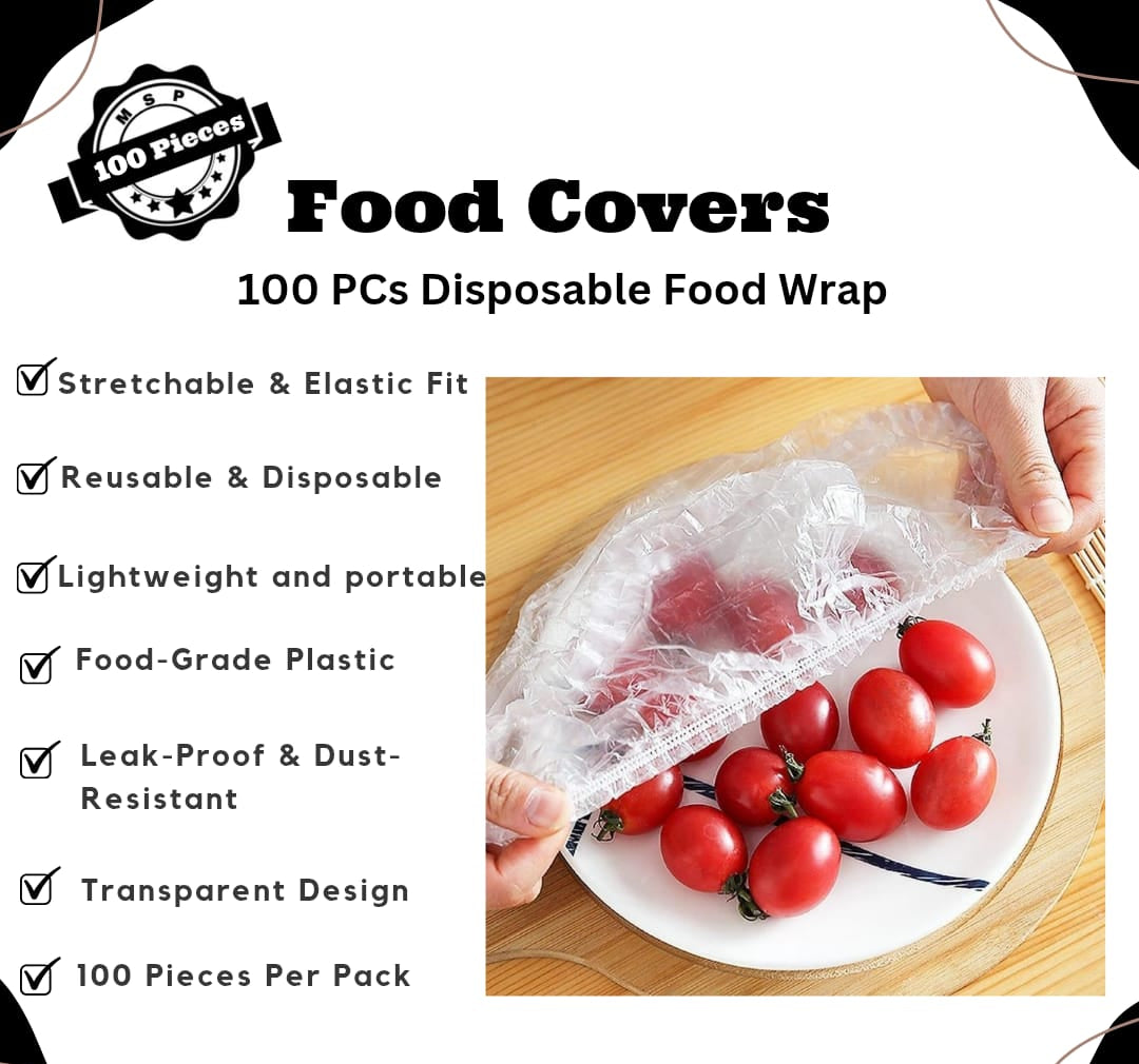 100pcs Disposable Plastic Wrap Covers, Elastic & Tight, Food-Grade Fresh-Keeping, Dust &