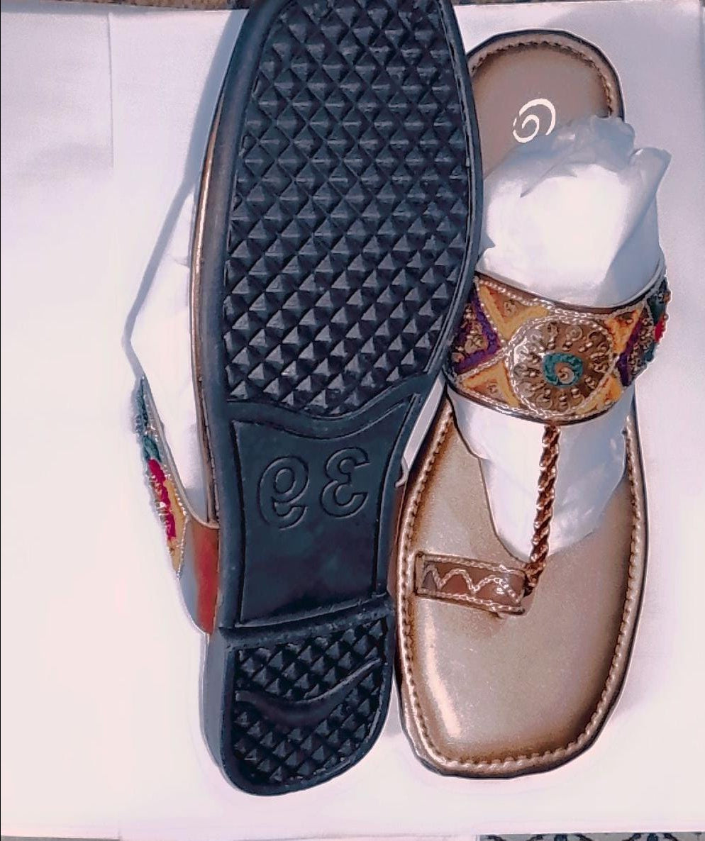 Kolhapuri Chappal Design No. 25-75 Elegant Beige Color Traditional Footwear (With