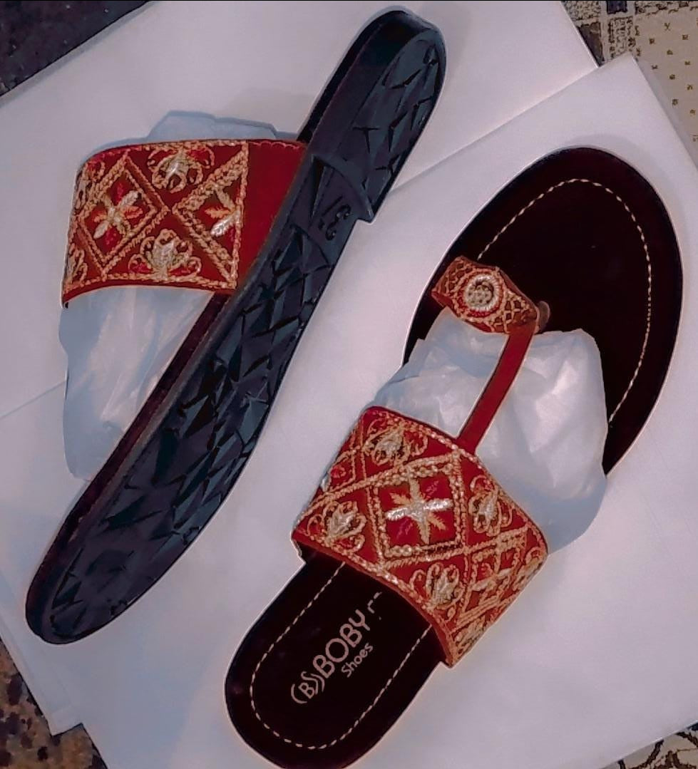 Kolhapuri Slipper Design No. 25-78 Traditional Red & Dark Maroon Handcrafted