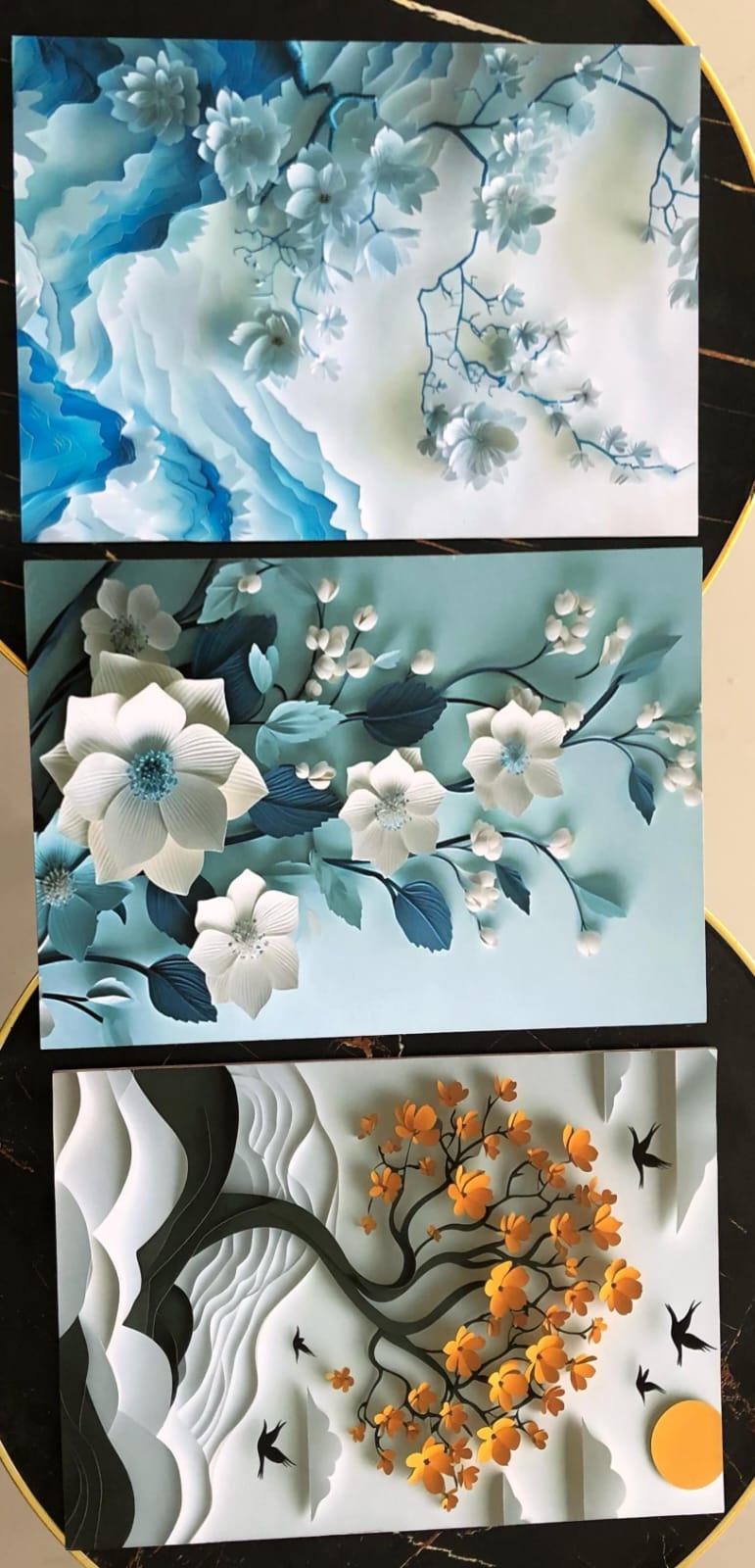 Set Of 3 Flower Tree Art Wooden Frames For Wall Decoration /