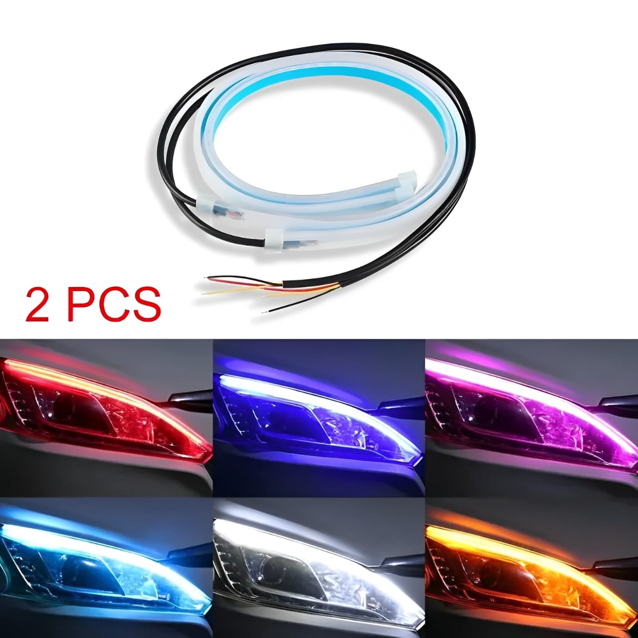 2 Pcs White Color Audi-Style Flexible 60 cm Headlight DRL Light Strips
