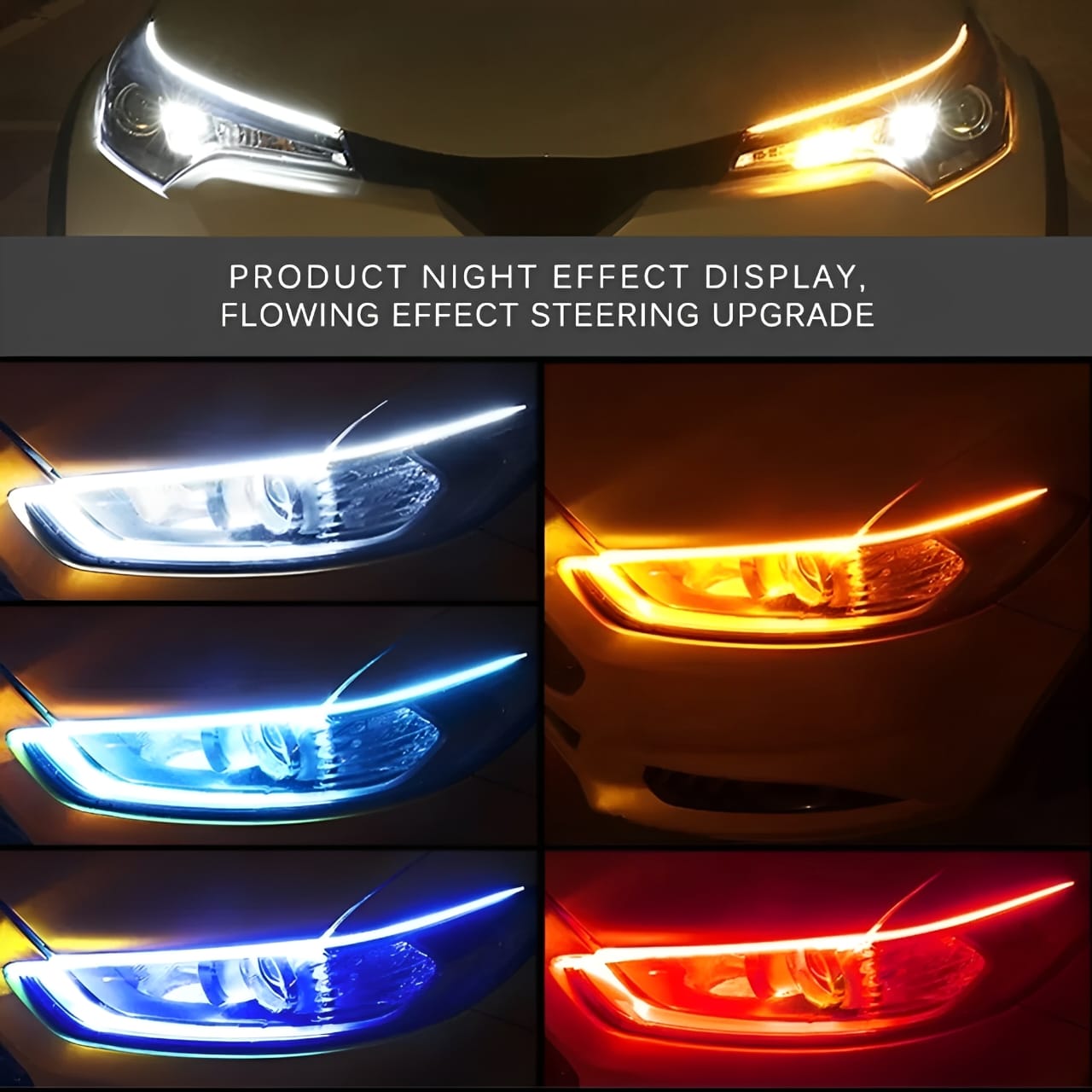 2 Pcs White Color Audi-Style Flexible 60 cm Headlight DRL Light Strips