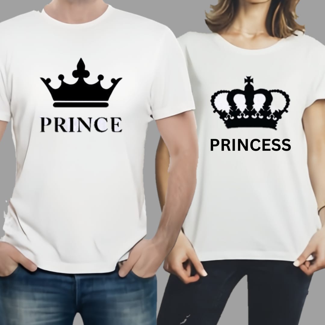 Combo Of Prince & Princes Style White T-Shirt with Cute Design -