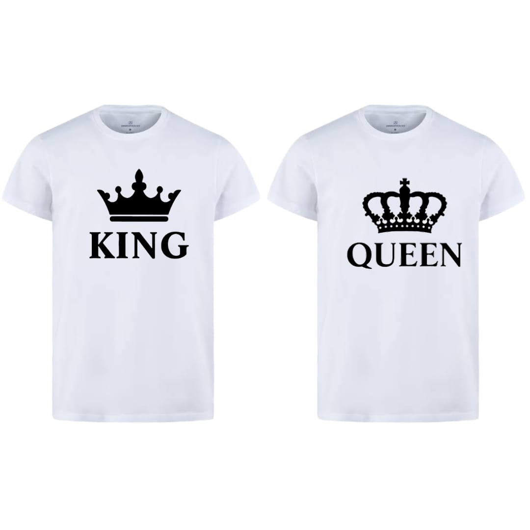 Combo Of King & Queen Style White T-Shirt with Cute Design -
