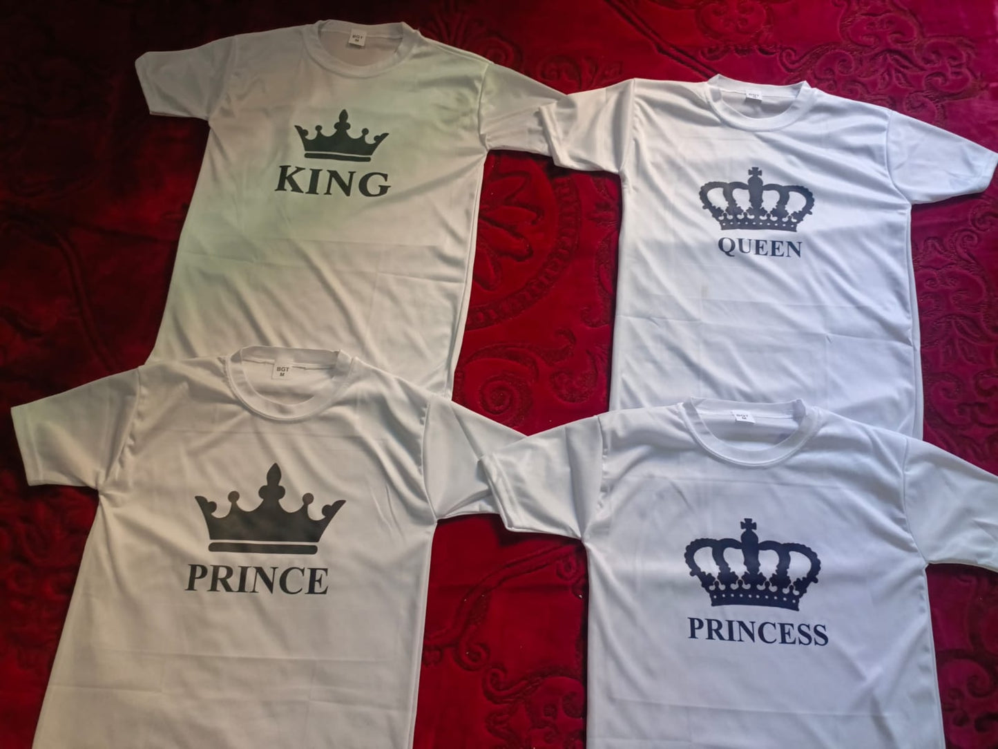 Combo Of King, Queen, Prince & Princes Style White T-Shirt with Cute