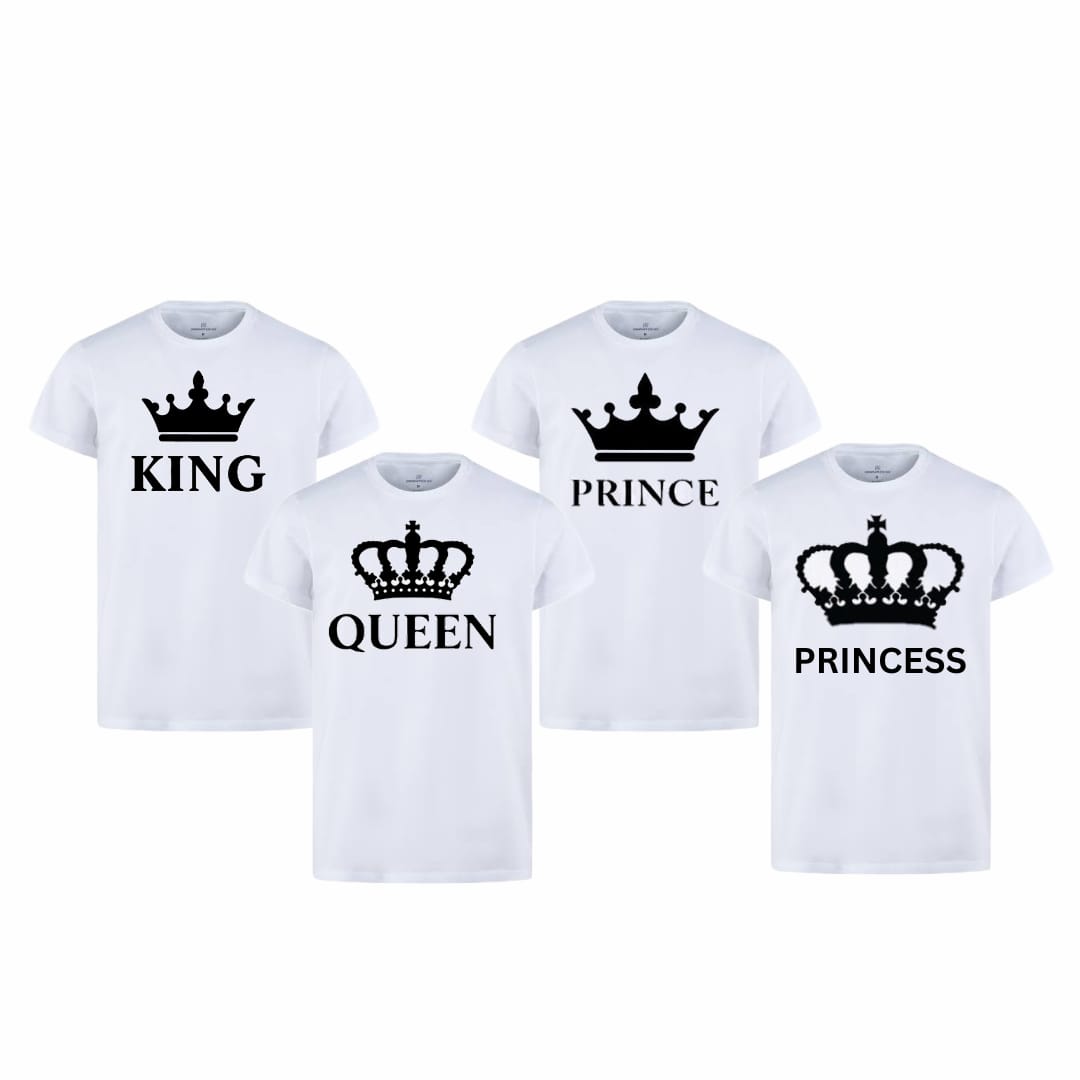 Combo Of King, Queen, Prince & Princes Style White T-Shirt with Cute