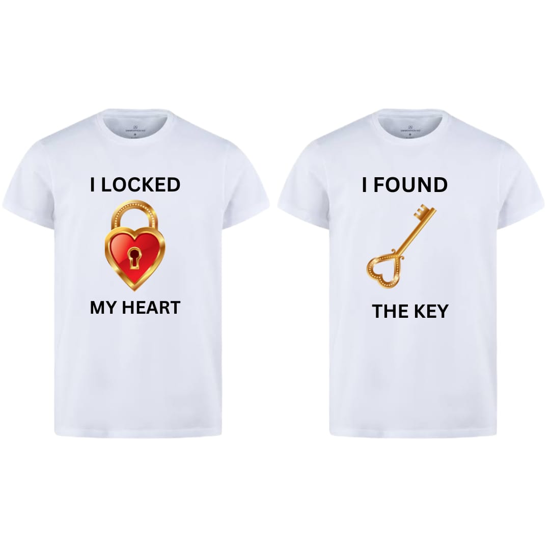Combo Of My Heart & The Key Style White T-Shirt with Cute