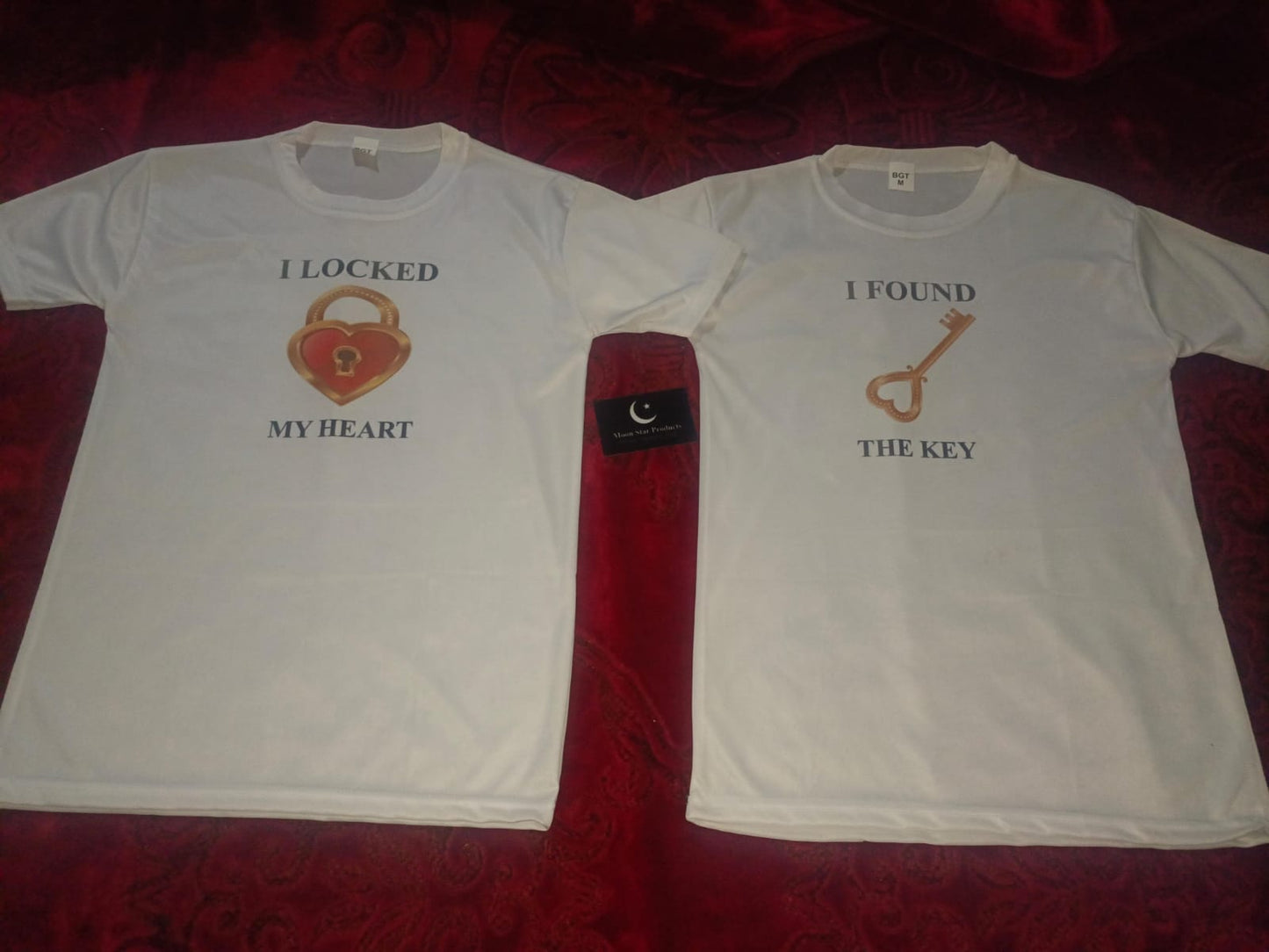 Combo Of My Heart & The Key Style White T-Shirt with Cute
