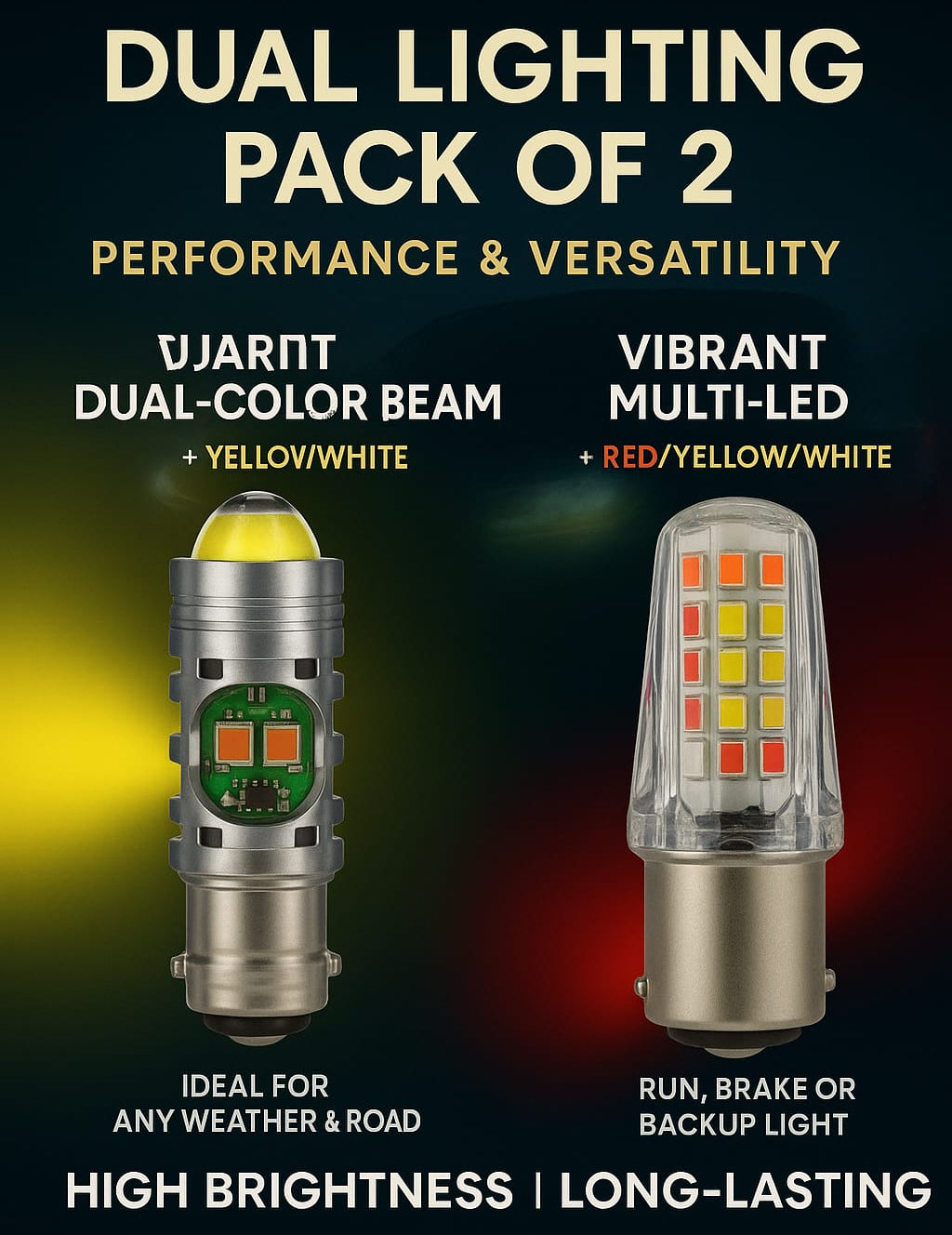 Pack of 2 Headlight & Backlight Bulb | Yellow/White Beam +