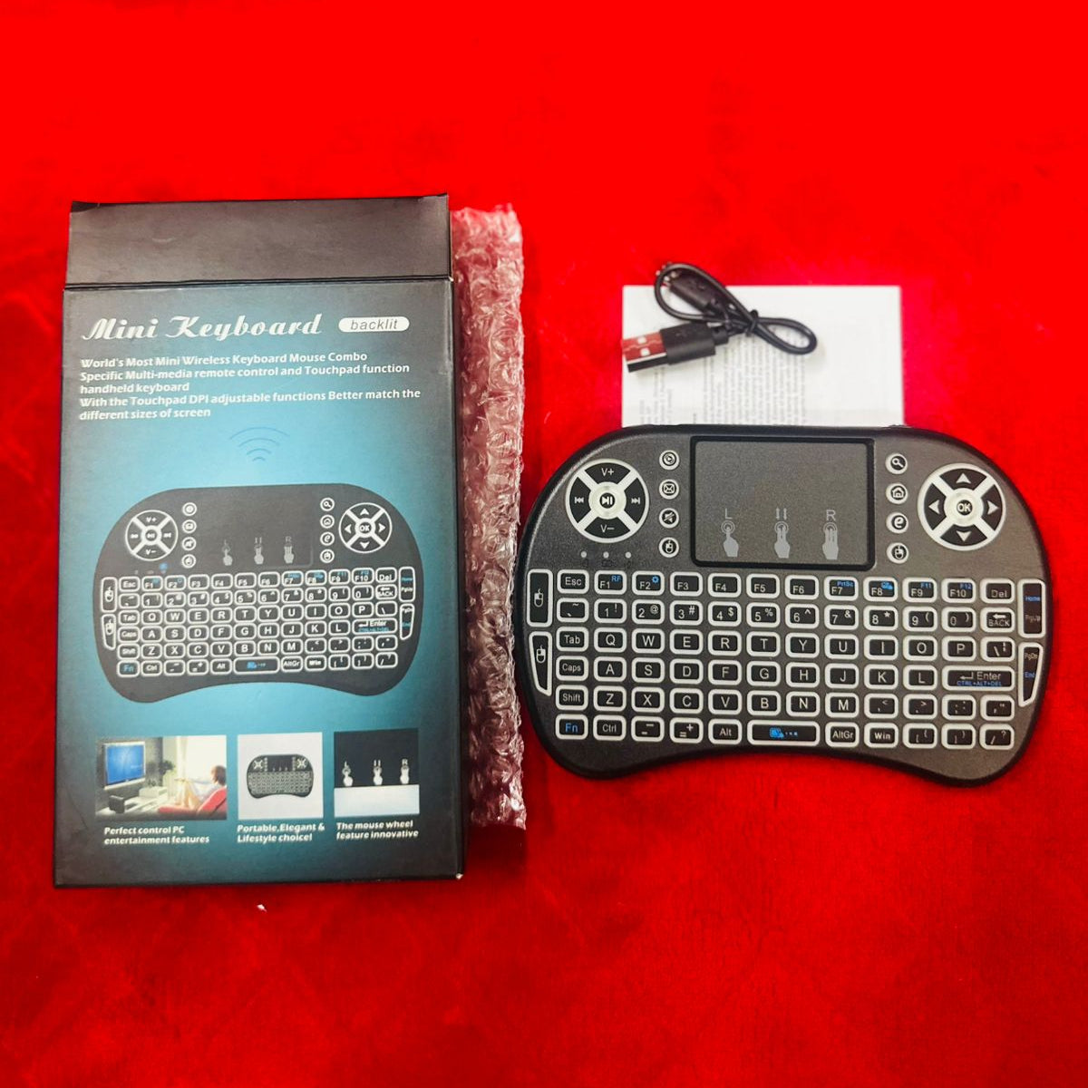 i8 2.4G Mini wireless keyboard with touchpad | 7-color Backlight ,plug and