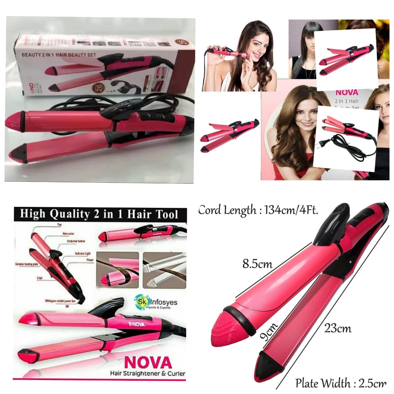 2-in-1 Nova Hair Straightener and Curler Dual-Use Styling Tool with Quick