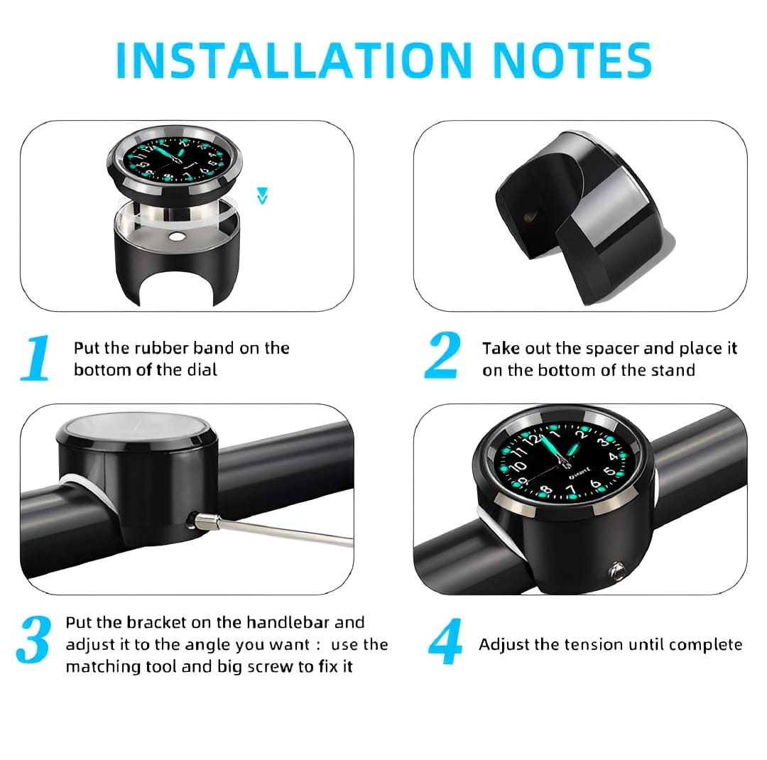 Universal Waterproof Chrome Motorcycle Handlebar Clock Luminous Quartz Watch for Bikes