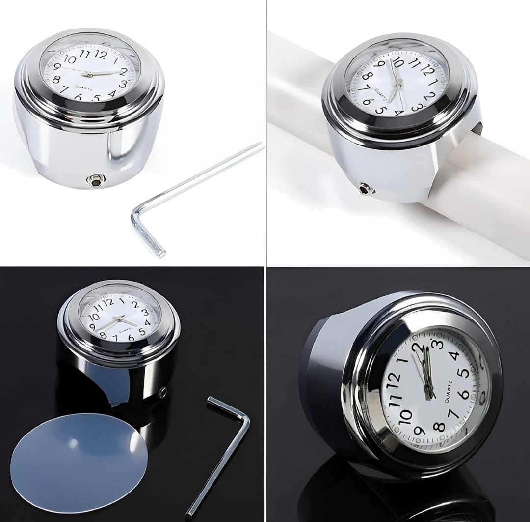 Universal Waterproof Chrome Motorcycle Handlebar Clock Luminous Quartz Watch for Bikes
