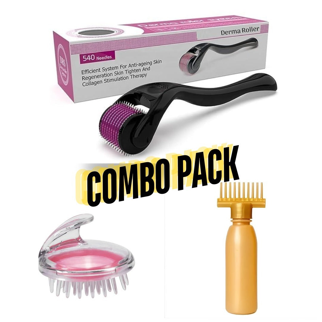 Combo Pack Derma Roller + Hair Oil Applicator Bottle + Hair