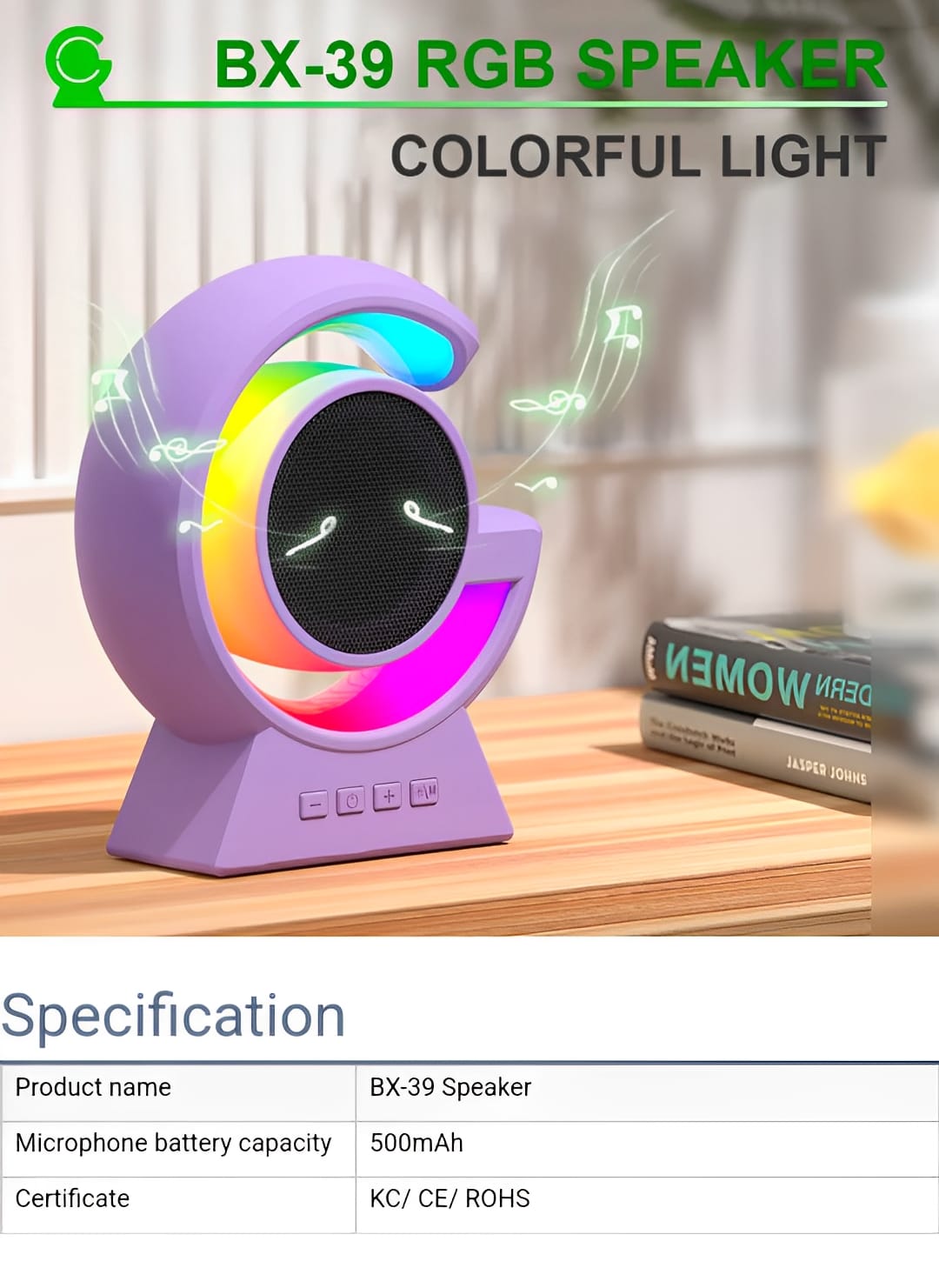 BX-39 Mini G Wireless Speaker with RGB Light & Wireless Charging