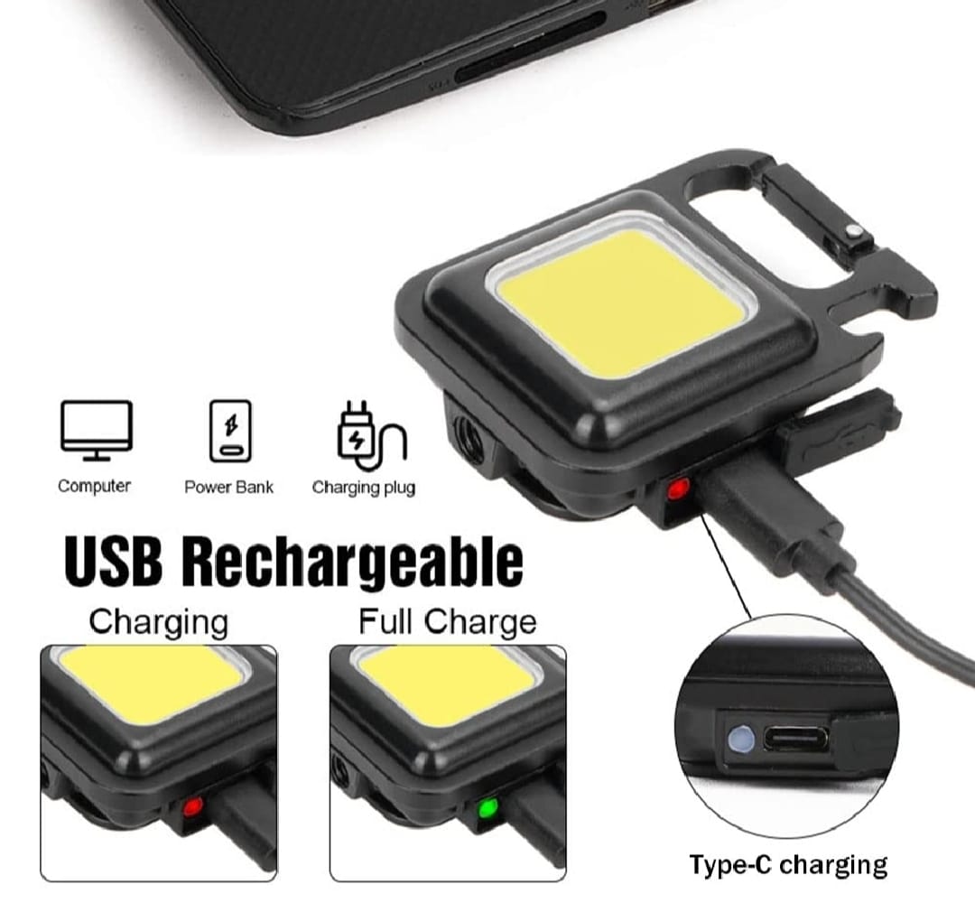 COB Small Flashlight, Keychain Work Light, USB Rechargeable, Mini LED Handheld t,