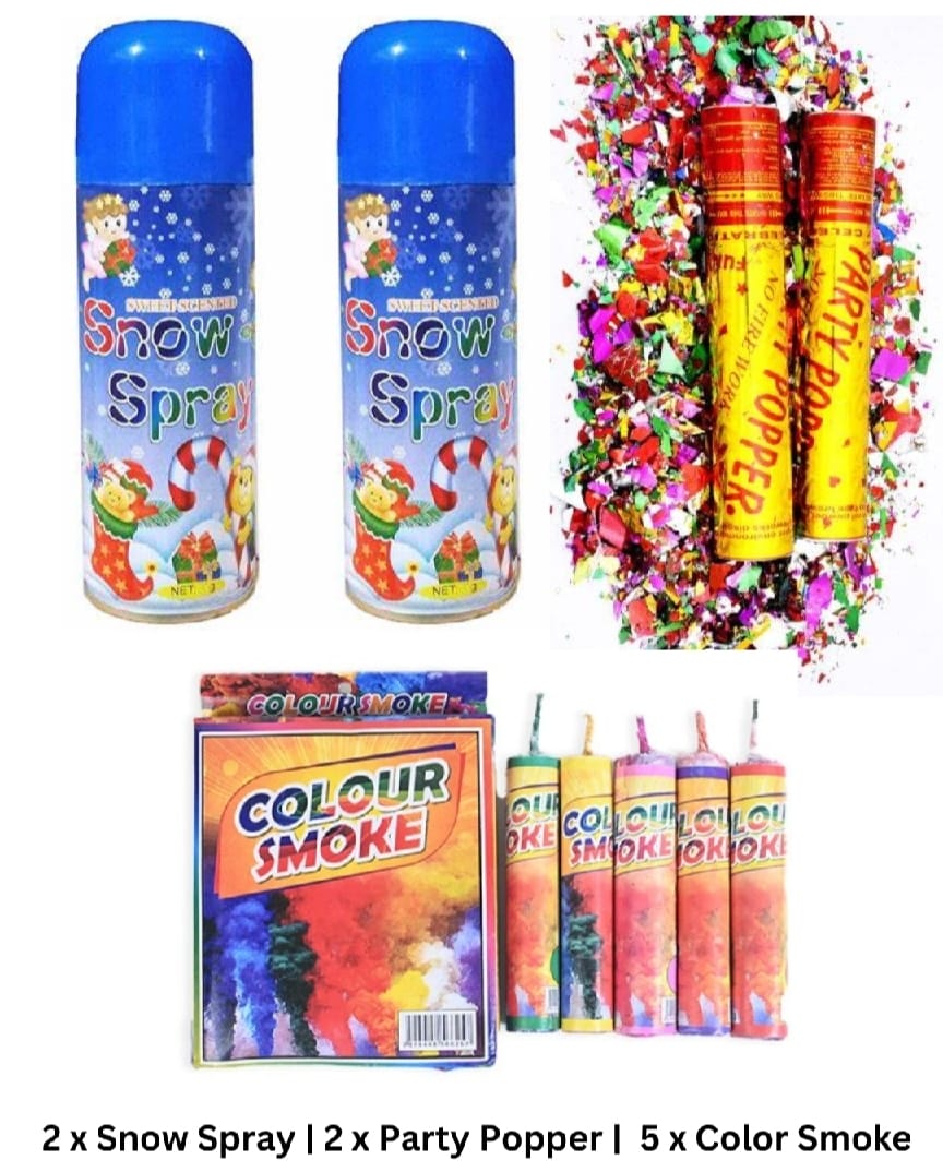 Celebration Combo Pack 2 Snow Sprays + 2 Party Poppers +