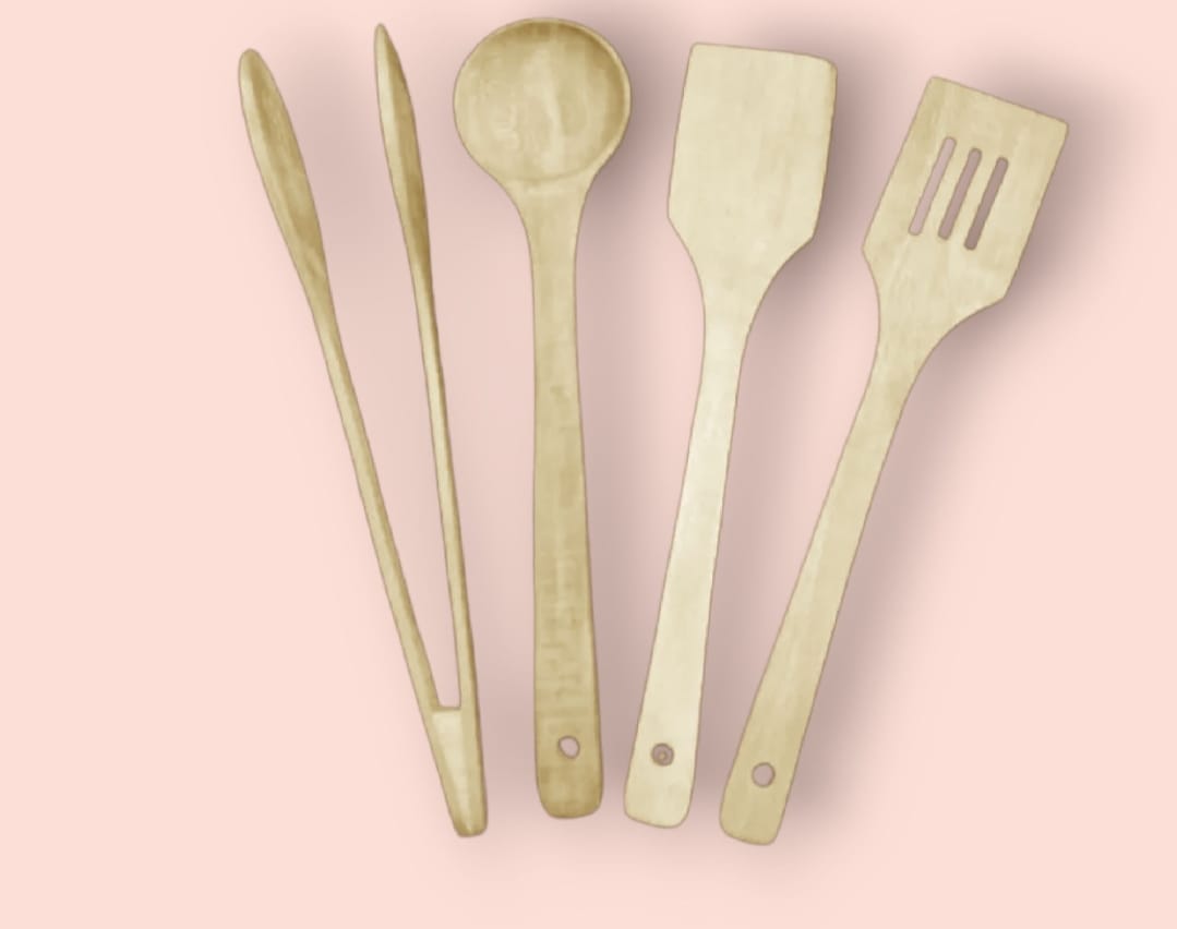 Pack of 4 Wooden Spoon Set | Nonstick Teak Wood Kitchen