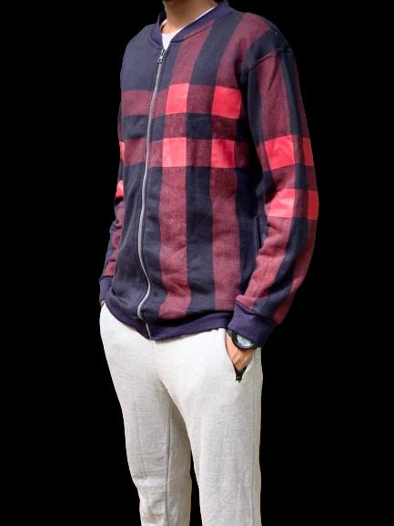 Men's Stylish Zipper Jacket with Contrast Checked Zipper | Jacket For Men's
