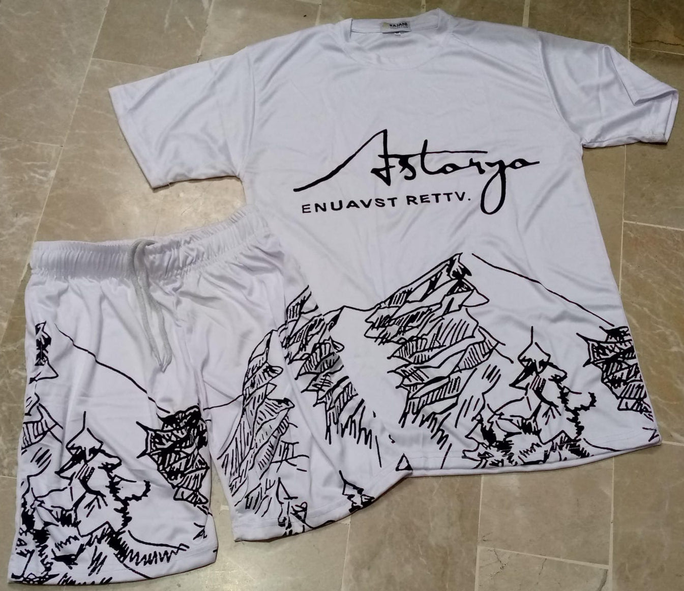 Summer white Astarya Tracksuit ( Tshirt + short) Fabric Polister