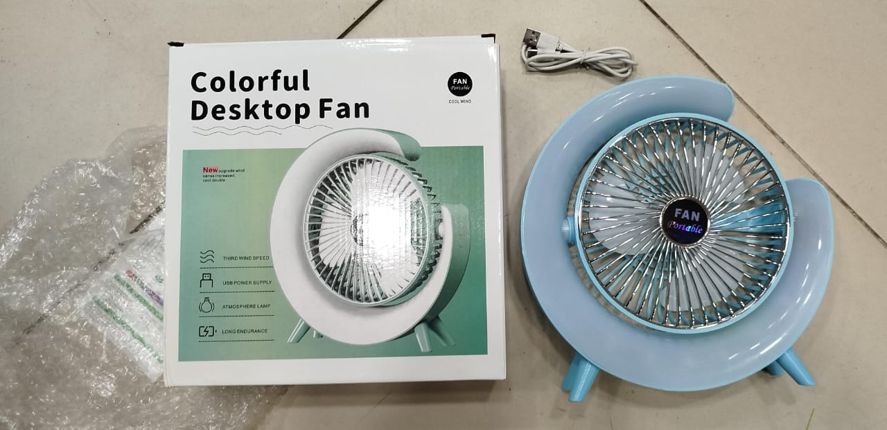 7 Colors LED Atmosphere Light Mini Electric fan Portable Table Fan Quiet