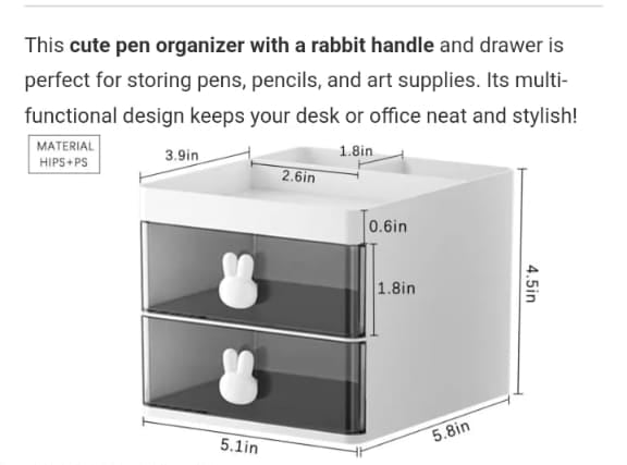 Rabbit handle clear desk organizer- perfect for pen ,makeup and jewellery etc