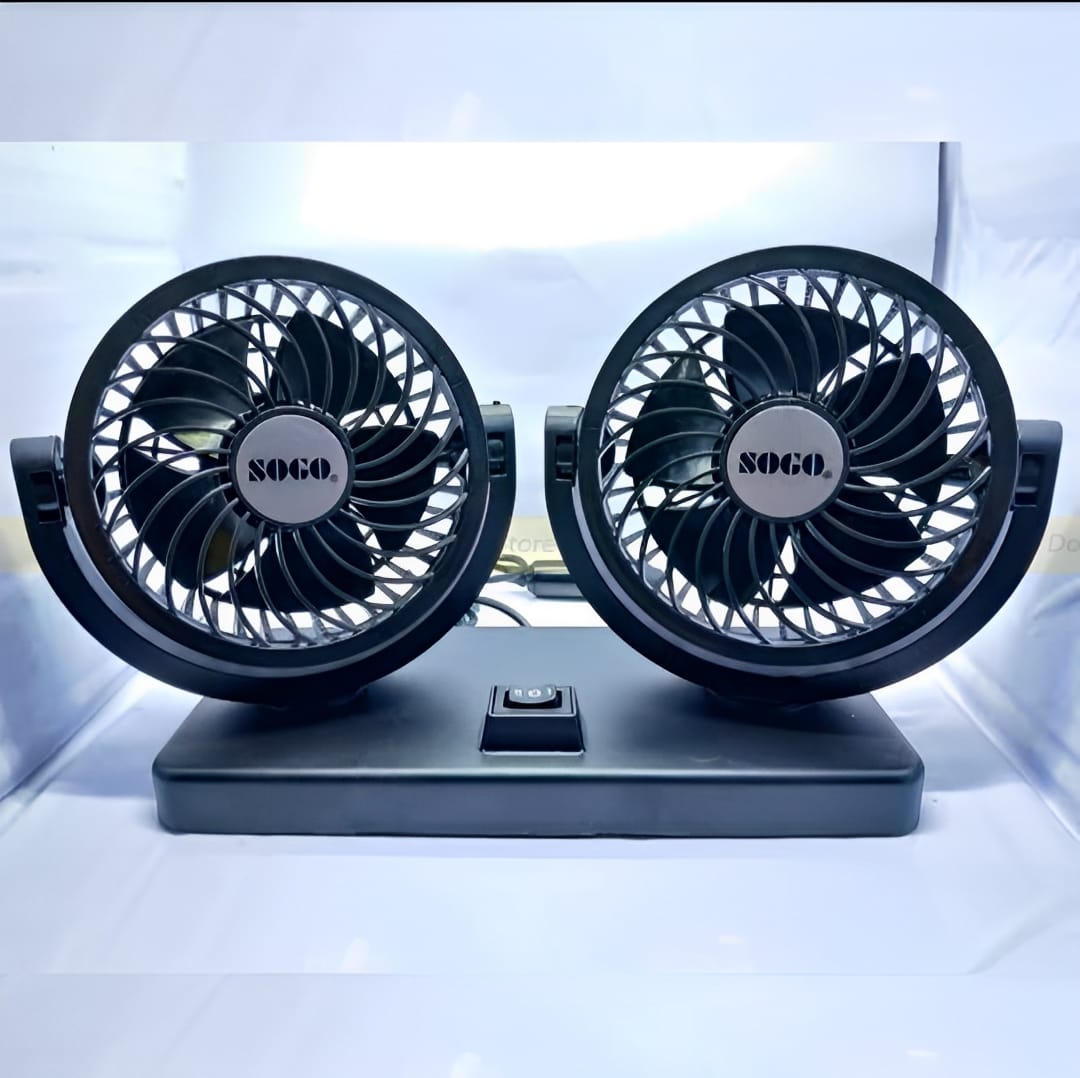 Car Fan Dual Head 4-Inch 12V/24V 360° Rotating Low Noise Cooling