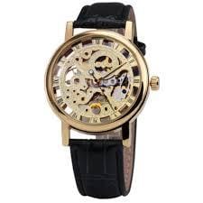 Stylish Leather Watch with Gold-Tone Stainless Dial & Black Strap Without Box