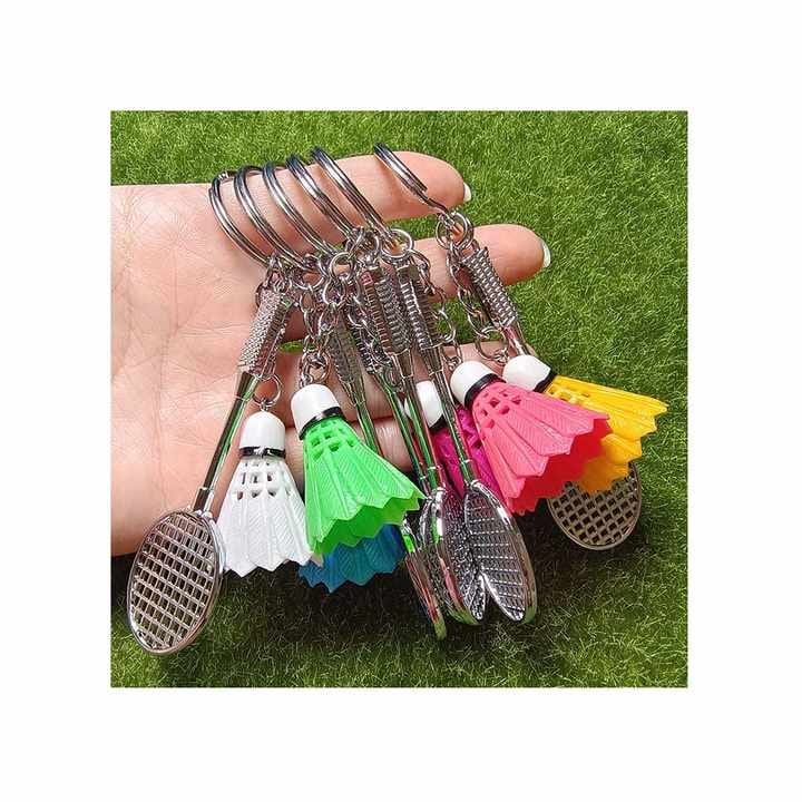 01 PCs Metal Badminton Racket & Ball Keychain Stylish Keyring Gift