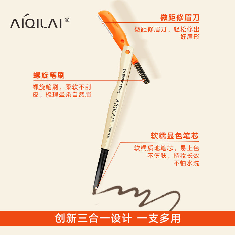 Aiqilai 3 in 1 Eyebrow Pencil | Eyebrow Pencil Gel | Anti-Smudge