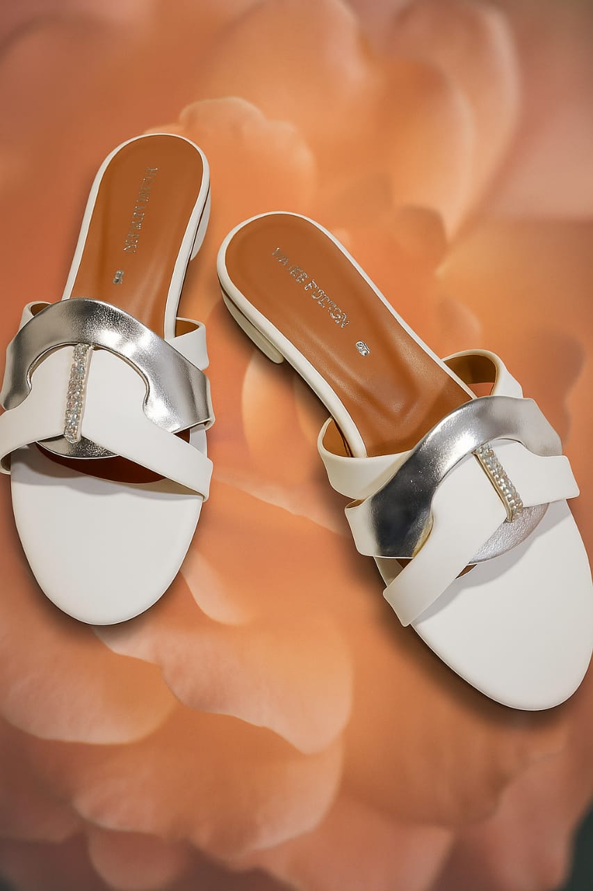 White & Silver Premium Slippers Elegant Design, Comfy Feel & Stylish