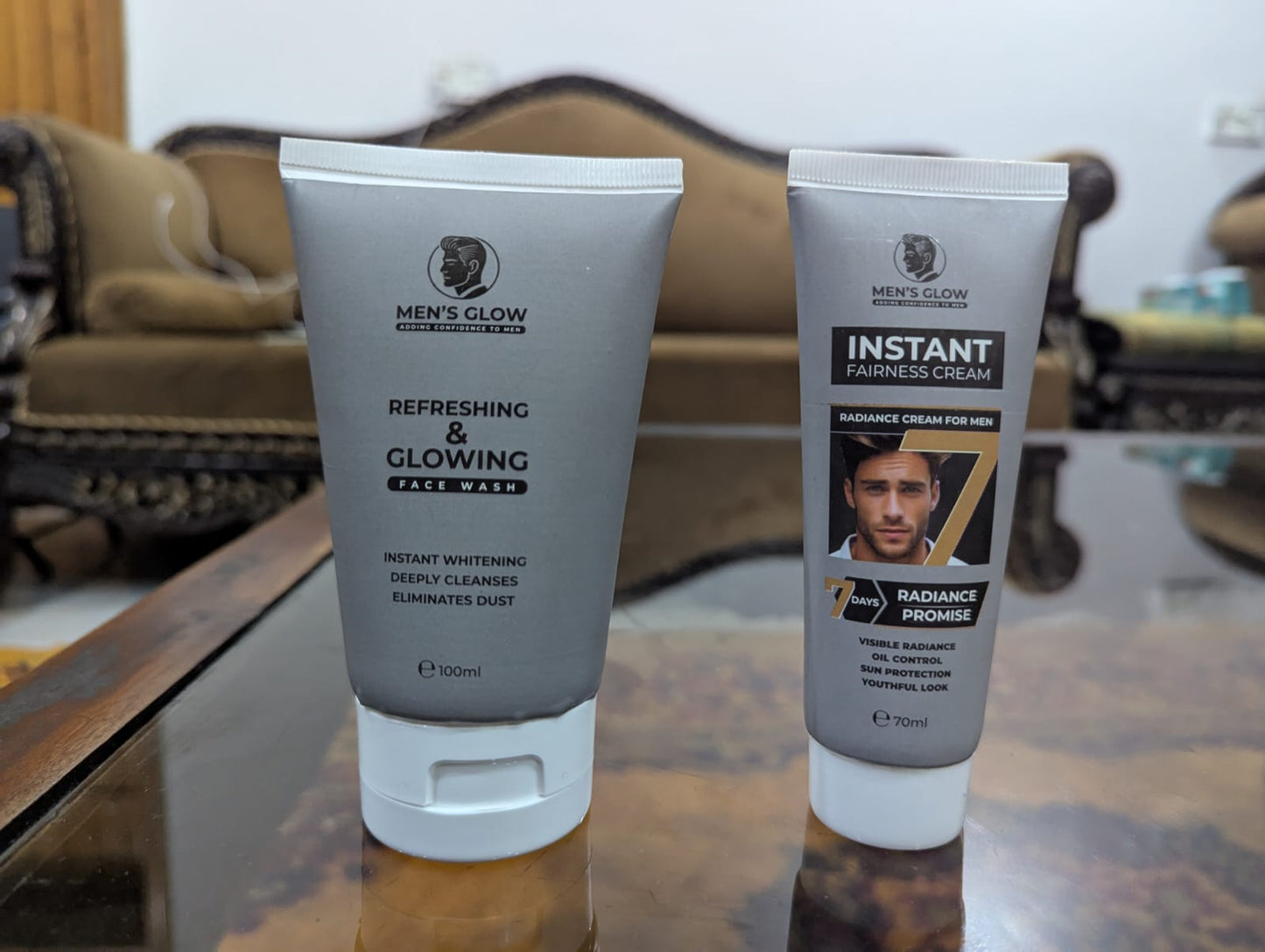 Men's Glow Facewash Bundle Facewash + Whitening Cream Combo Set