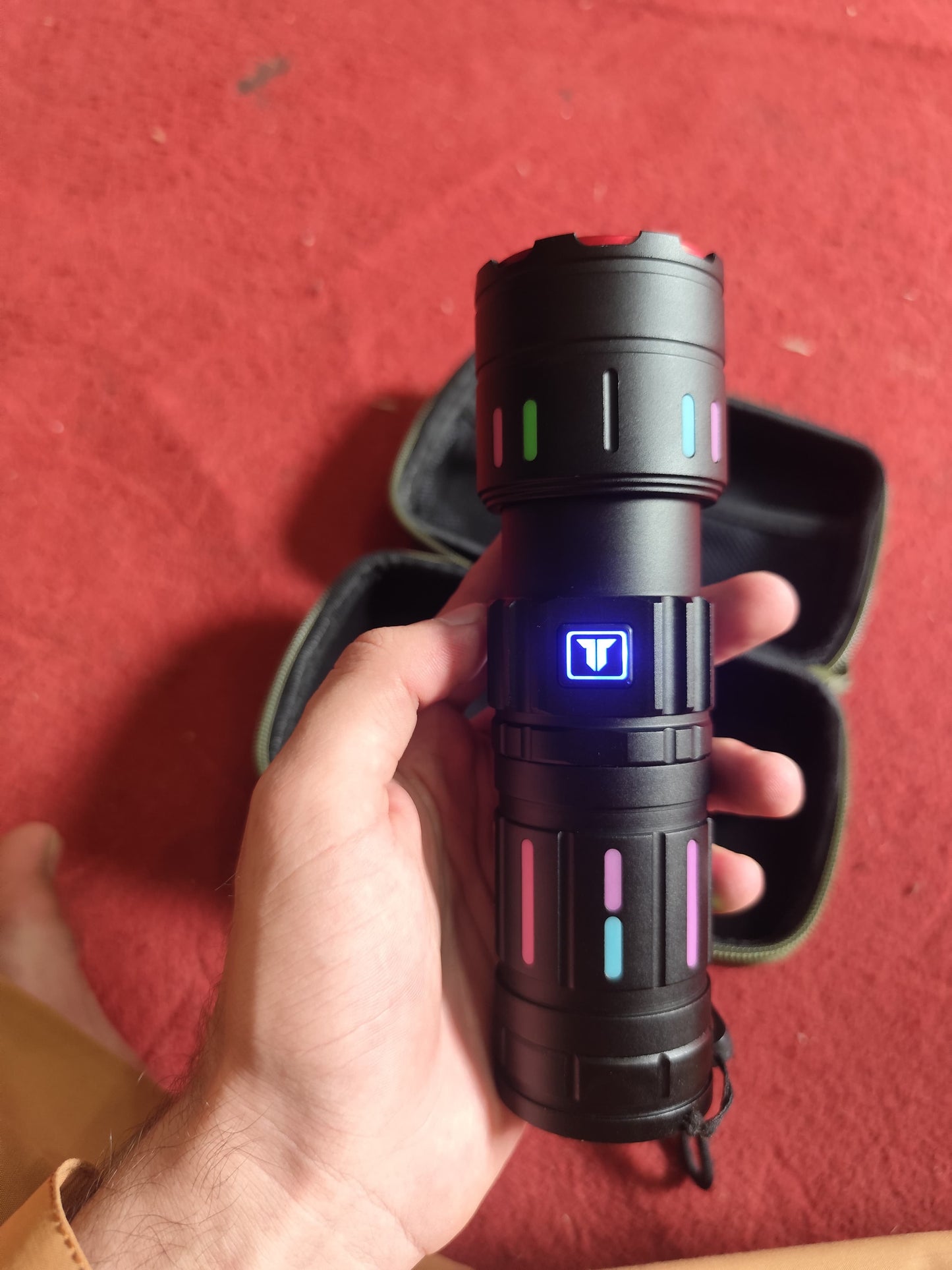 Tactical LED Flashlight Kit with Portable Green Hard Case High-Powered, Rechargeable,
