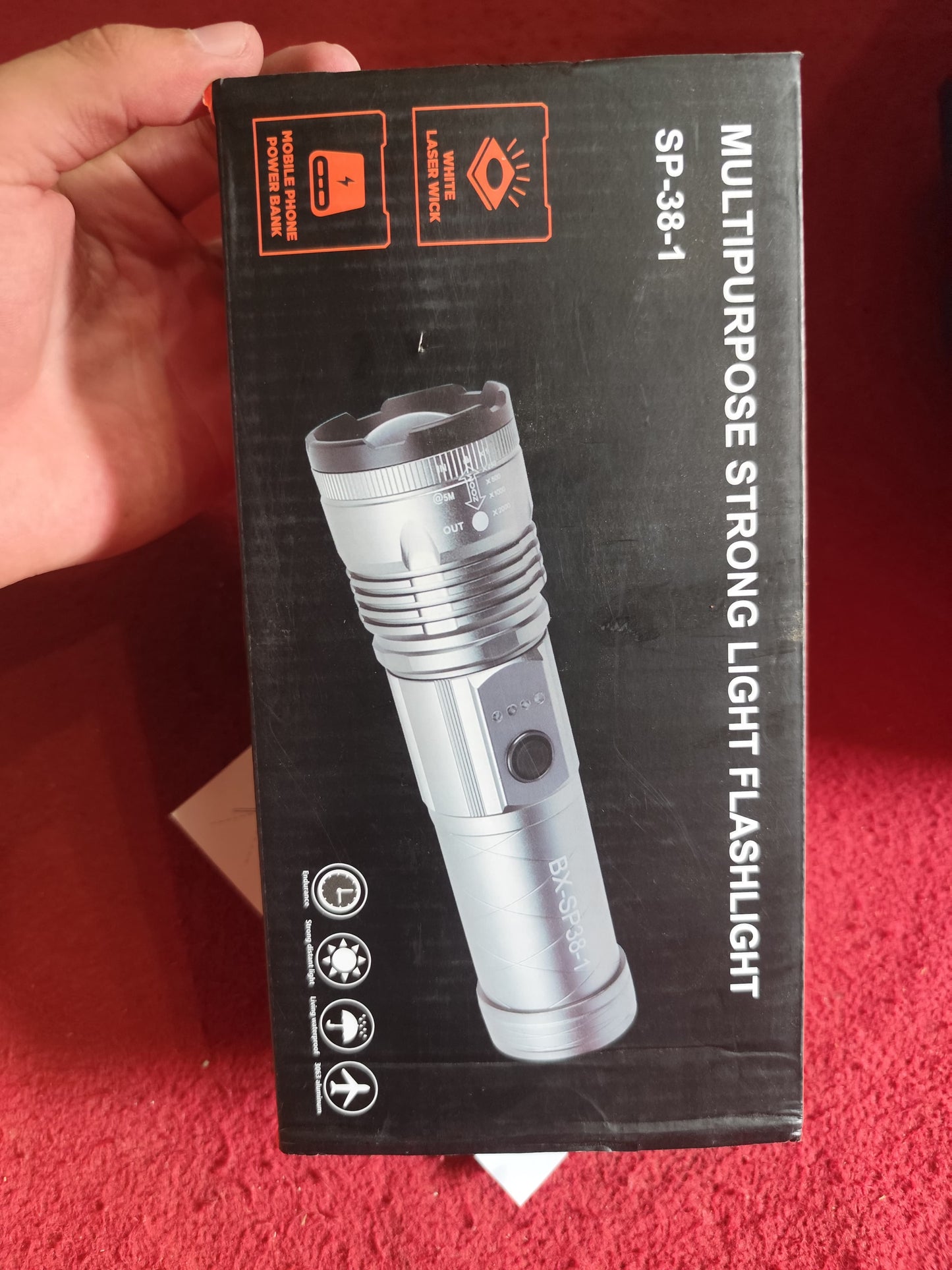 Tactical LED Flashlight Kit SP-38-1 Rechargeable High Power Torch with 3x18650