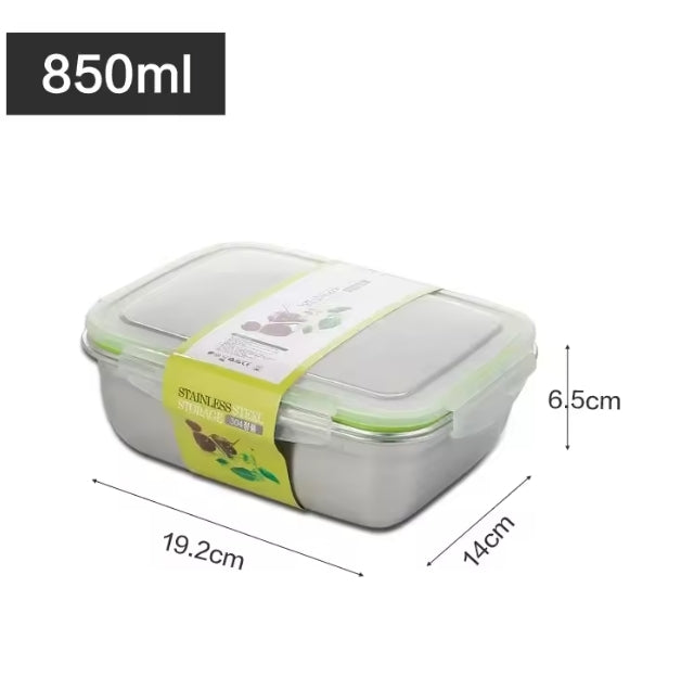Pack of 2 Leak-Proof Stainless Steel Lunch Boxes 450ml & 1000ml