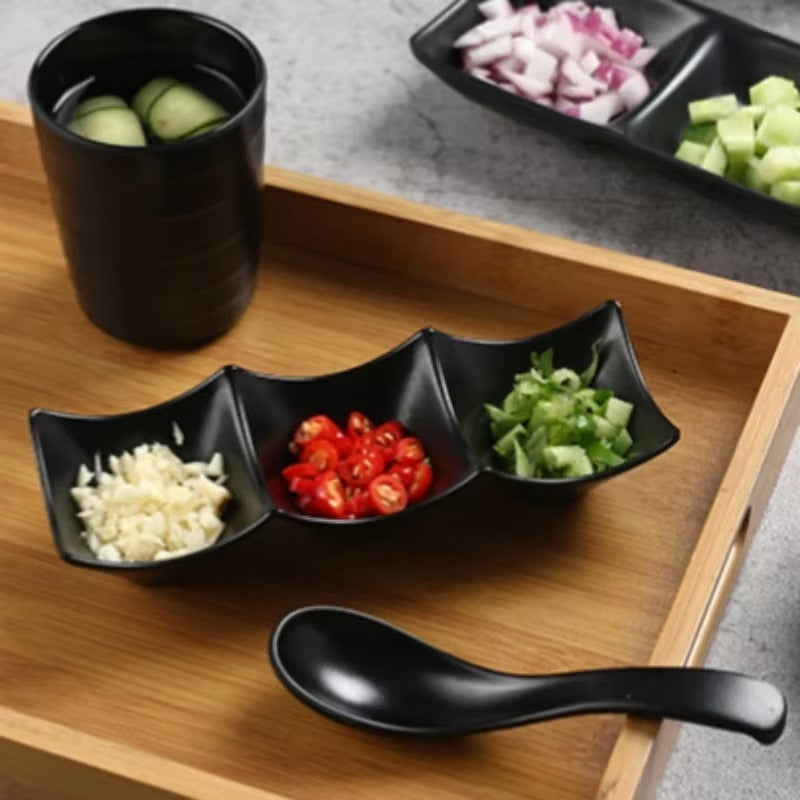 3-Compartment Dipping Sauce Dish BPA-Free Plastic Condiment Server for Hot Pot,