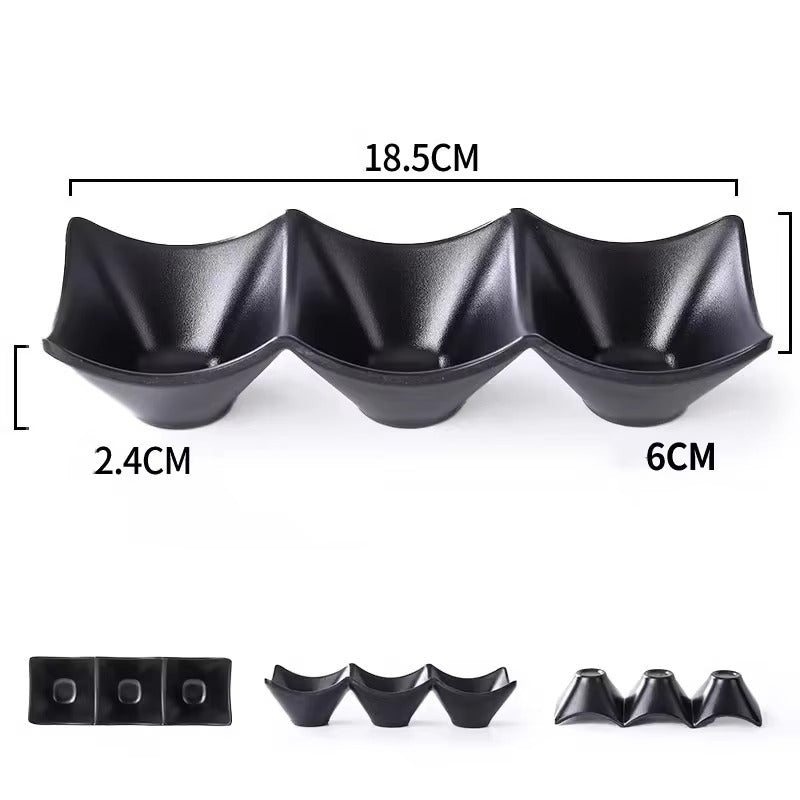 3-Compartment Dipping Sauce Dish BPA-Free Plastic Condiment Server for Hot Pot,