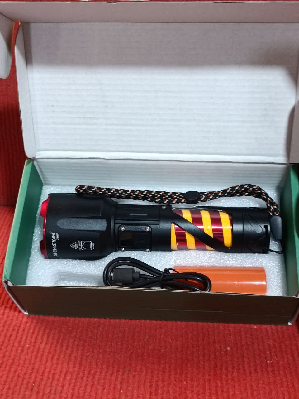 Long Range LED Rechargeable Flashlight 26650 Battery, Power Bank Function, Battery